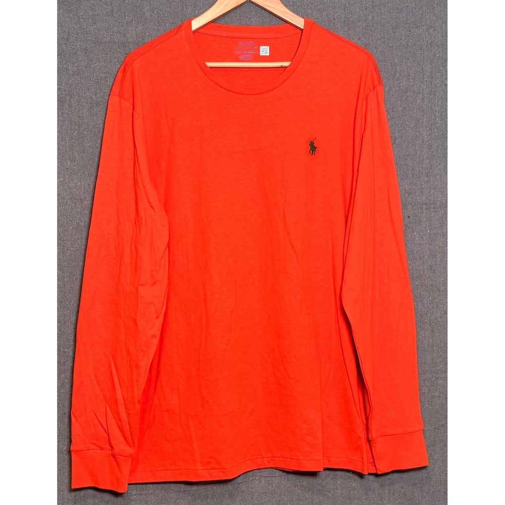 Polo Ralph Lauren Mens Orange Long Sleeve T-Shirt Cotton Pony Logo XL